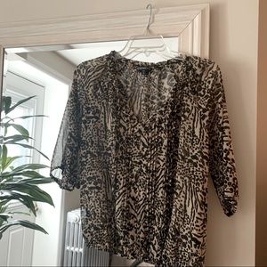 Express Leopard Print Quarter Sleeve Sheer Blouse